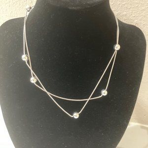 Long single strand Silver necklace with small silver beads
